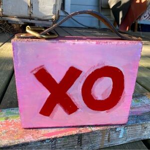 Pink and Red 'XO' Mixed Media Art Piece